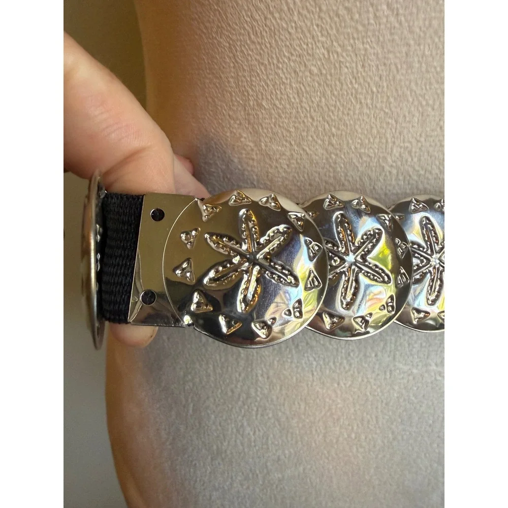 Vintage Silver Sand Dollar Stretch Belt Coastal Nautical Deadstock NWT boho Y2K‎